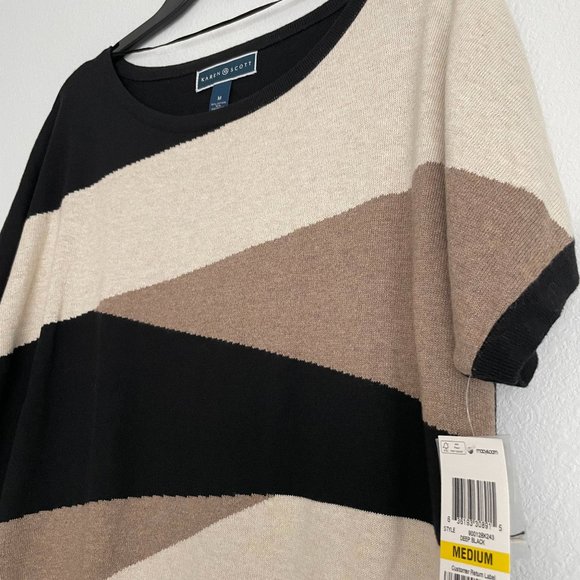 NWT - Karen Scott Blouse - Black/Brown/Tan Striped - Picture 8 of 8